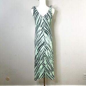 Proenza Schouler White Label Dress Size 6 V-Neck Midi Sleeveless‎ Green Black